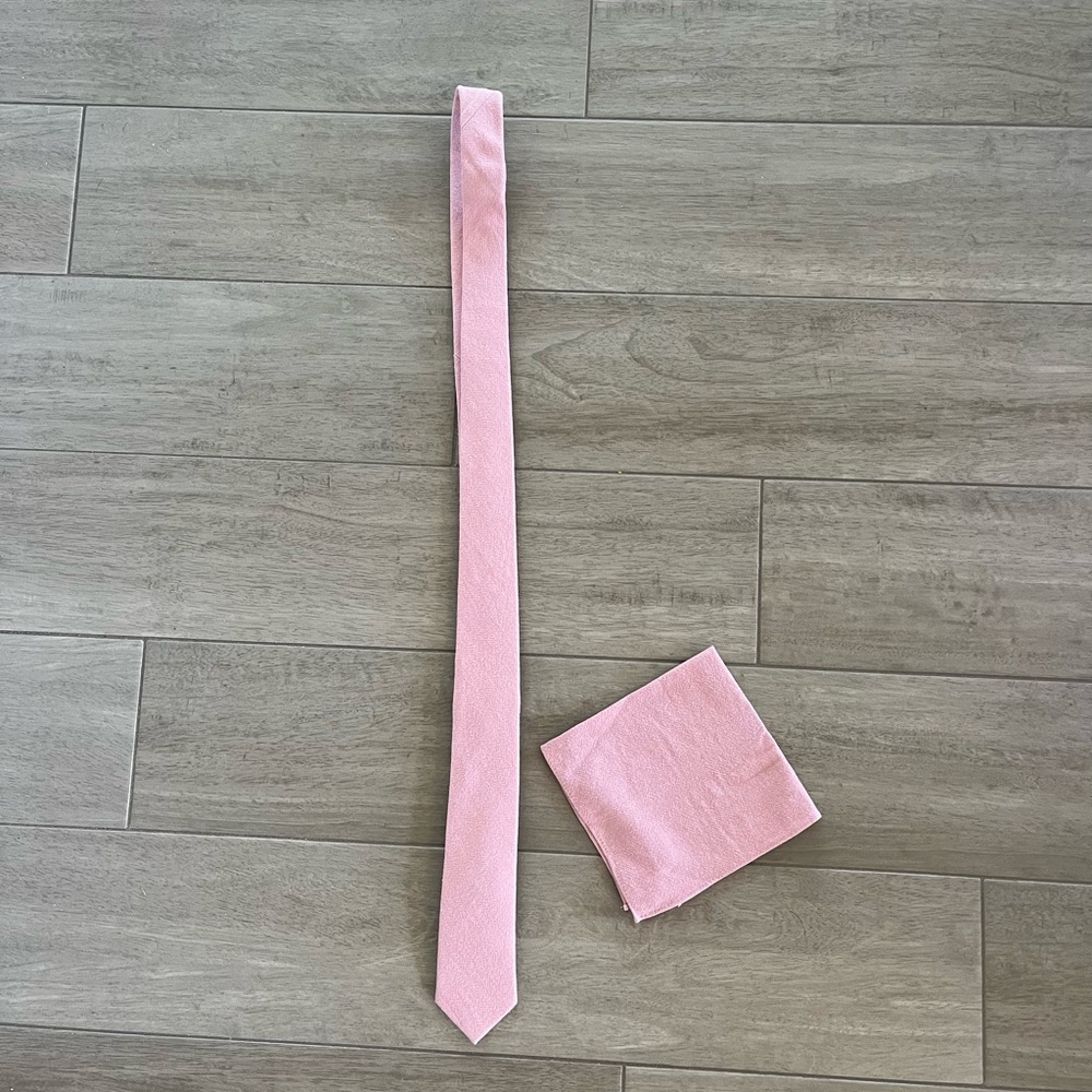Pink suade tie and pocket square